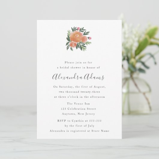 Waterverf Floral Bridal Shower Invitations Kaart (Staand voorkant)