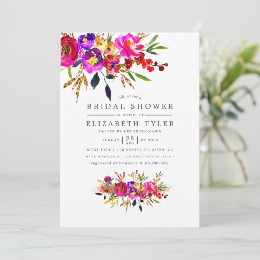 Waterverf Floral Bridal Shower Kaart (Staand voorkant)