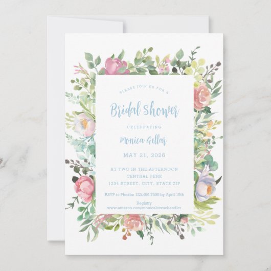 Waterverf Floral Bridal Shower Kaart (Voorkant)