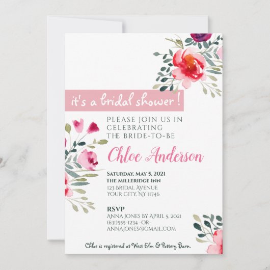 Waterverf Floral Bridal Shower Kaart (Voorkant)