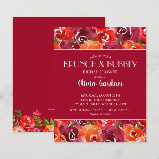 Waterverf Floral Bridal Shower-uitnodigingen (Voorkant / Achterkant)