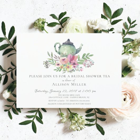 Waterverf Floral Bridal Tea Party Kaart