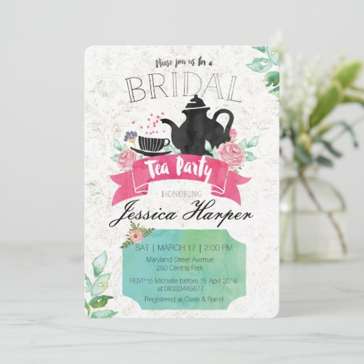 Waterverf Floral Bridal Tea Party Kaart (Staand voorkant)