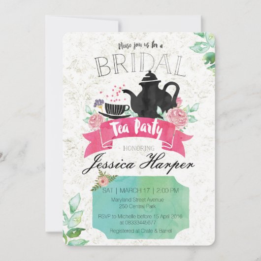 Waterverf Floral Bridal Tea Party Kaart (Voorkant)