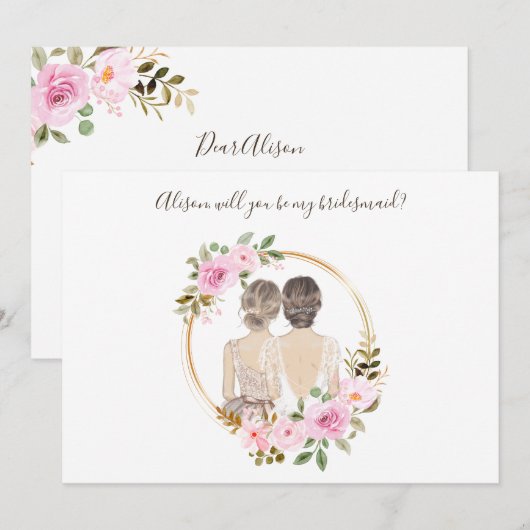 Waterverf Floral Bridesmaid-conceptkaart (Voorkant / Achterkant)