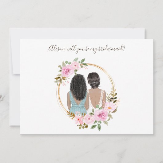 Waterverf Floral Bridesmaid-conceptkaart (Voorkant)