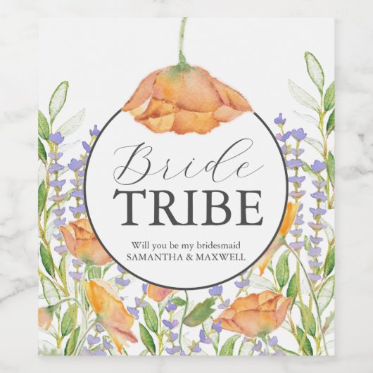 Waterverf Floral Bridesmaid Voorstel Etiket (Enkel label)