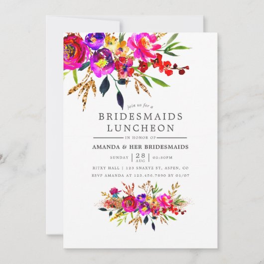 Waterverf Floral Bridesmaids Luncheon Uitnodiging (Voorkant)