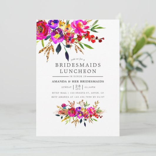 Waterverf Floral Bridesmaids Luncheon Uitnodiging (Staand voorkant)