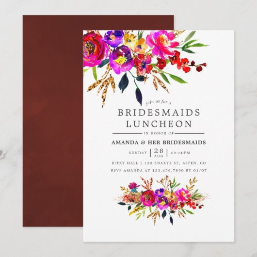 Waterverf Floral Bridesmaids Luncheon Uitnodiging (Voorkant / Achterkant)