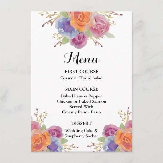 Waterverf Floral Bright Menu Kaart (Voorkant)