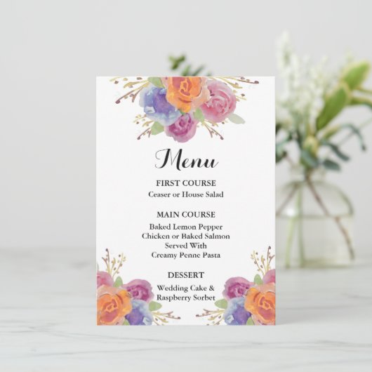 Waterverf Floral Bright Menu Kaart (Staand voorkant)