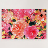 Waterverf Floral Bright Pink Summer Blooms Legpuzzel (Horizontaal)