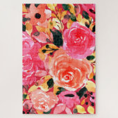 Waterverf Floral Bright Pink Summer Blooms Legpuzzel (Verticaal)