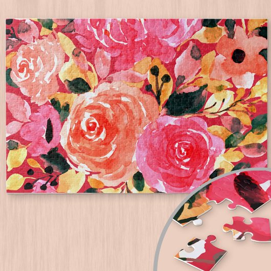 Waterverf Floral Bright Pink Summer Blooms Legpuzzel
