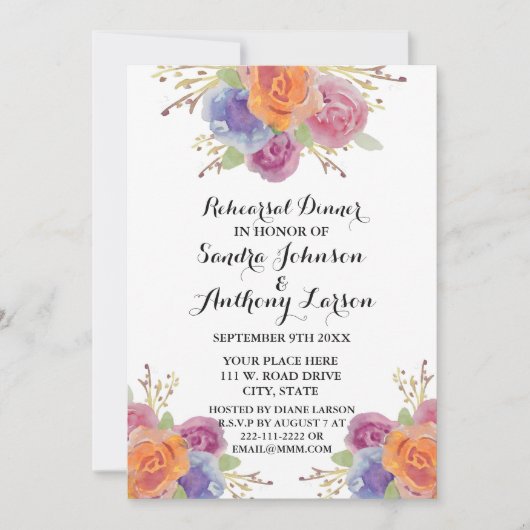 Waterverf Floral Bright Rehearings Kaart (Voorkant)