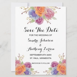 Waterverf Floral Bright Save the Date Kaart