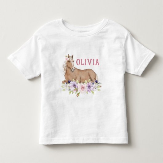 Waterverf Floral Brown Horse Birthday Kinder Shirts (Voorkant)