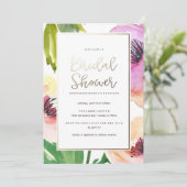 WATERVERF FLORAL brudal douche-uitnodiging GOLD Kaart (Staand voorkant)