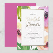 WATERVERF FLORAL brudal douche-uitnodiging GOLD Kaart (Voorkant / Achterkant)