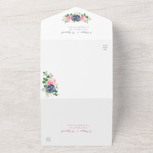 Waterverf Floral bruilding nazeemacht roze All In One Uitnodiging (Buitenkant)