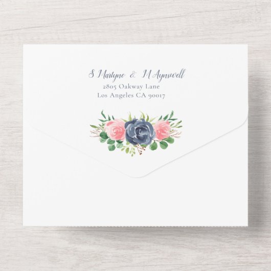 Waterverf Floral bruilding nazeemacht roze All In One Uitnodiging (Achterkant)