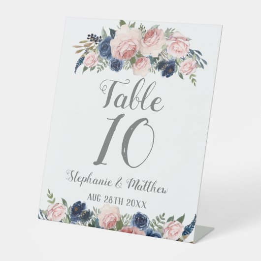 Waterverf Floral bruiloft blush Pink Navy Reclamebord Met Voetstuk (Voorkant)
