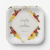 Waterverf Floral bruiloft gele rode roodroodrok Papieren Bordje (Voorkant)