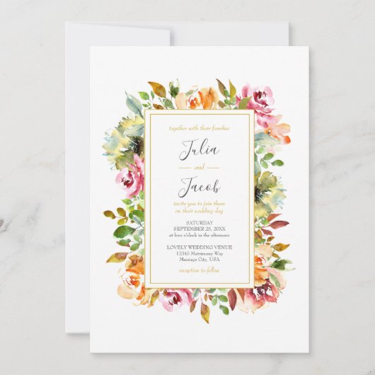 Waterverf Floral bruiloft Kaart (Voorkant)