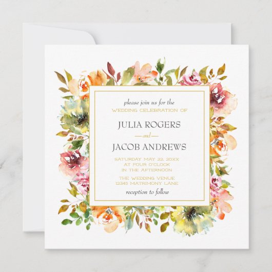 Waterverf Floral bruiloft Kaart (Voorkant)