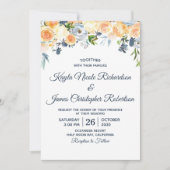 Waterverf Floral bruiloft marineblauw koraal Kaart (Voorkant)