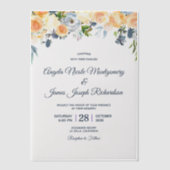 Waterverf Floral bruiloft marineblauw koraal Vellum Uitnodigingen (Voorkant)