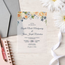 Waterverf Floral bruiloft marineblauw koraal