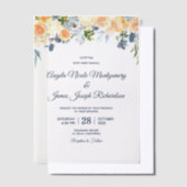 Waterverf Floral bruiloft marineblauw koraal Vellum Uitnodigingen (Offset)