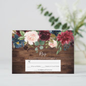 Waterverf Floral bruiloft met rode wijn - Robuuste RSVP Kaartje (Staand voorkant)