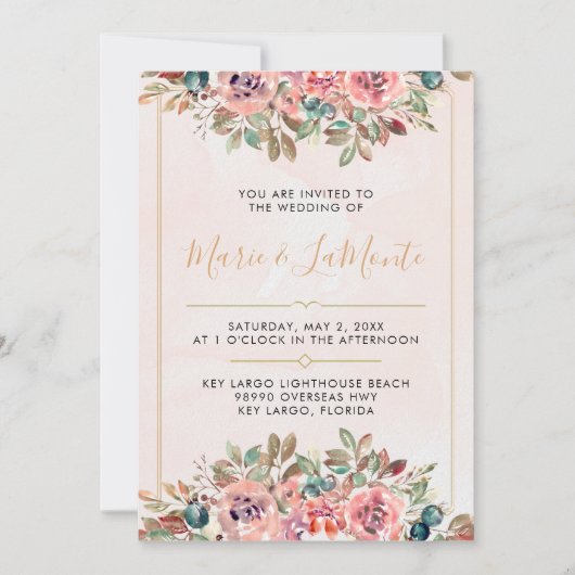  Waterverf Floral bruiloft uitnodiging (Voorkant)