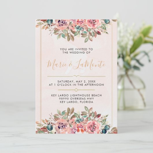  Waterverf Floral bruiloft uitnodiging (Staand voorkant)