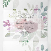 Waterverf Floral bruiloft van de rotsvaste Bourgog Drieluik Uitnodiging (Binnenkant midden)