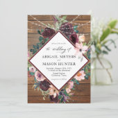 Waterverf Floral bruiloft van de rotsvaste Bourgog Kaart (Staand voorkant)
