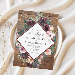 Waterverf Floral bruiloft van de rotsvaste Bourgog Kaart