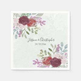 Waterverf Floral bruiloft van de rotsvaste Bourgog Servet