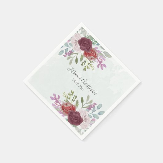 Waterverf Floral bruiloft van de rotsvaste Bourgog Servet (Hoek)