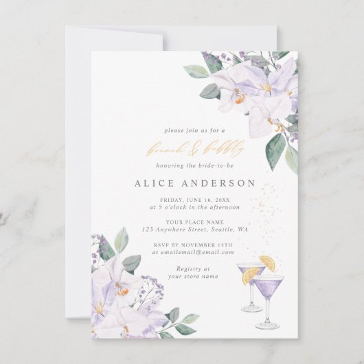 Waterverf Floral Brunch & Bubble Vrijgezellenfeest Kaart (Voorkant)