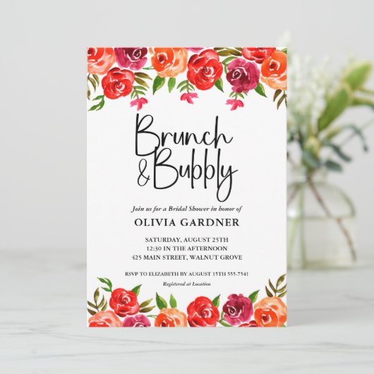 Waterverf Floral Brunch en Bubble Vrijgezellenfees Kaart (Staand voorkant)