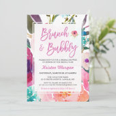 Waterverf Floral Brunch en Bubble Vrijgezellenfees Kaart (Staand voorkant)