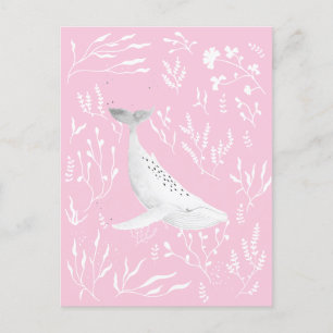 Waterverf Floral bultrug walvis roze Briefkaart