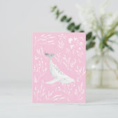 Waterverf Floral bultrug walvis roze Briefkaart (Staand voorkant)