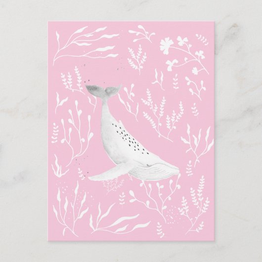 Waterverf Floral bultrug walvis roze Briefkaart (Voorkant)