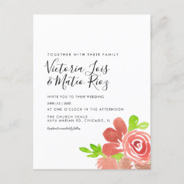 Waterverf Floral Bunch Blush Pink Wedding Briefkaart
