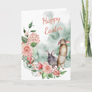 Waterverf Floral Bunnies Easter Kaart
